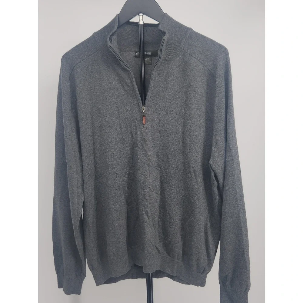 Eddie Bauer Mens Gray Supima Pima Cotton Quarter Zip Pullover Sweater Size M